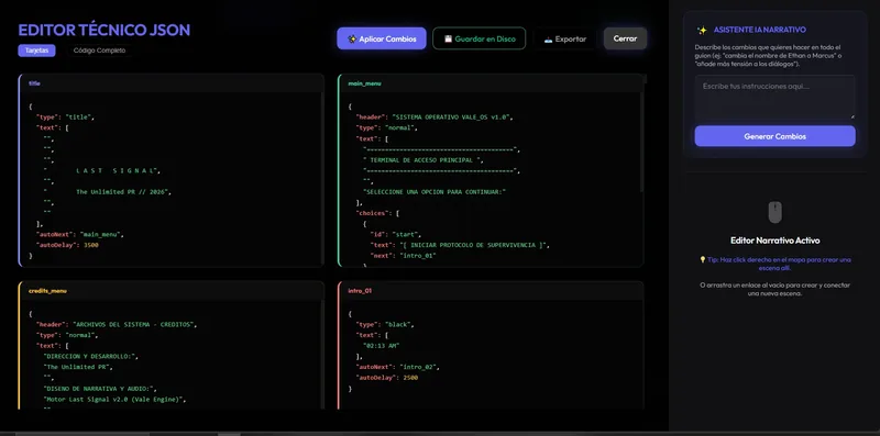 Vale Engine - Game Engine en JSON, vista secundaria del sistema